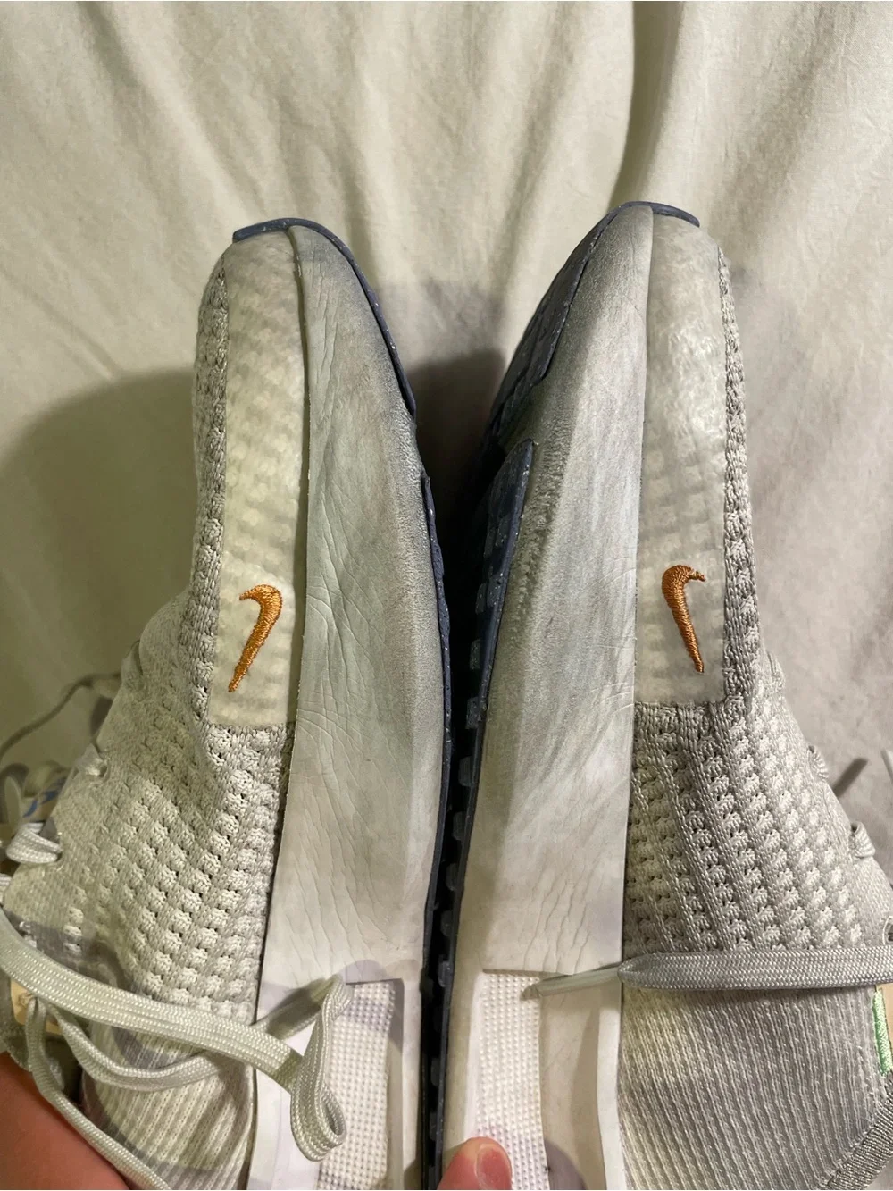Nike Womens 9.5 Light Gray/neon green Sneakers with Orange Swoosh